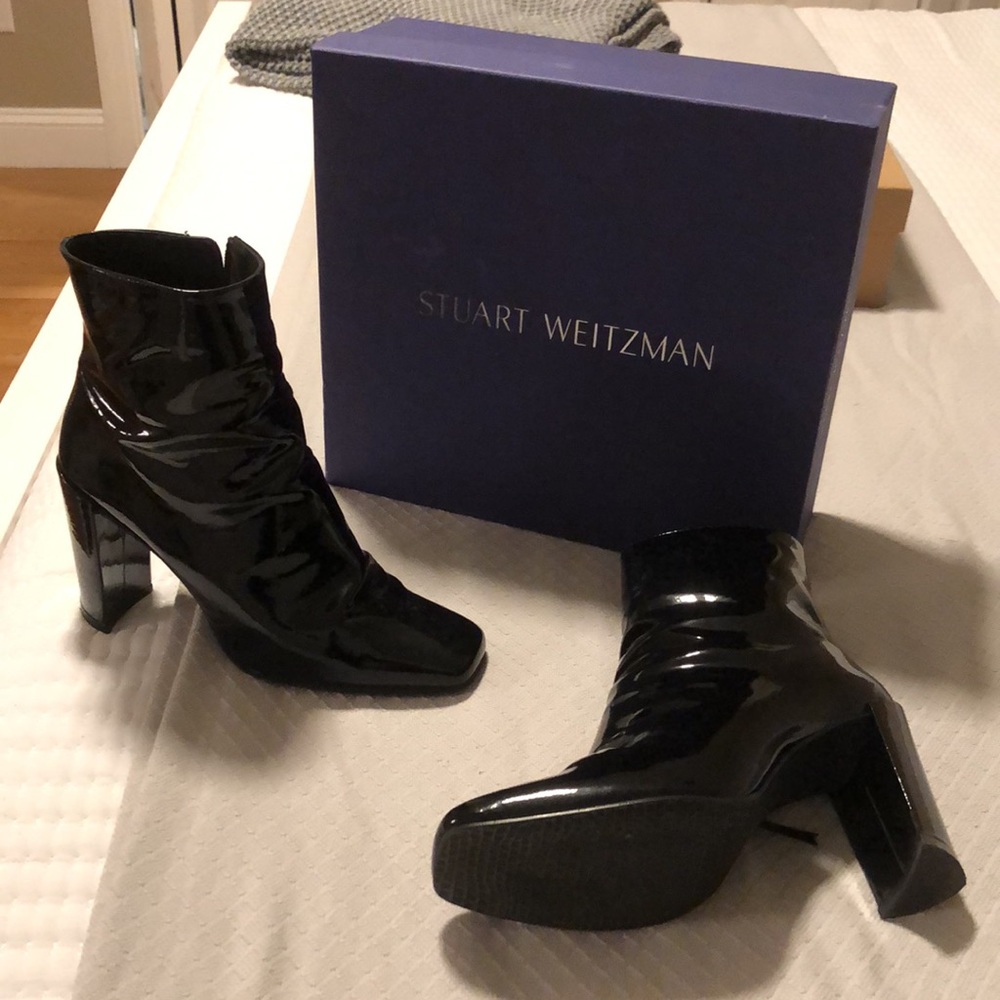 Stuart Weitzman VIGOR Black Patent Leather Boots